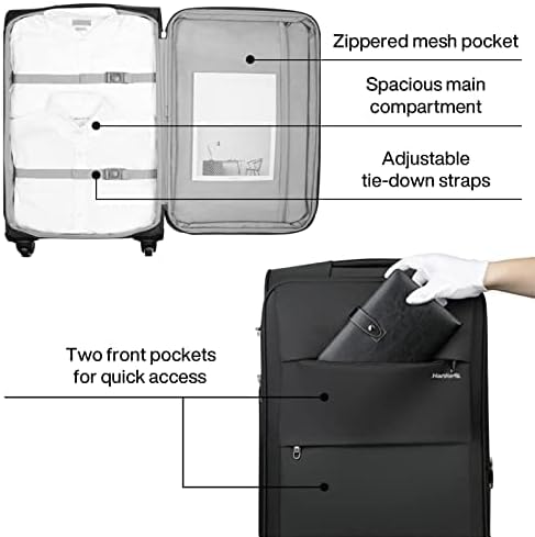 Hanke 28 Inch Luggage with Spinner Wheels Expandable Large Suitcase with Wheels Softside Check in Luggage Rolling Suitcase with Lock Lightweight Travel Luggage for Men and Women.(Dark Gray)