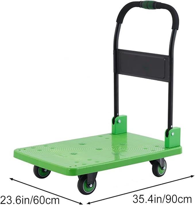 Large Folding Platform Hand Truck Cart Portable Utility Cart with 360° Swivel Wheels for Easy Moving of Luggage & Warehouse Items Green Color