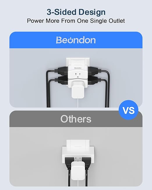 4-Pack 2 Prong to 3 Prong Outlet Expander，BEONDON Outlet Adapter with 3 AC Outlets - Polarized 3-Sided Wall Plug for Old Homes, Kitchen, Office, Travel, Cruise Essentials, White