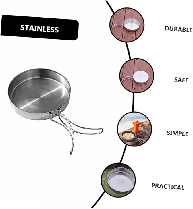 VANZACK Outdoor Pan Camping Cooking Pot Backpacking Cookware Outdoor Cookware Cooking Pan Camp Bbq Frying Portable Cutlery Cooking Utensil Non-stick Portable