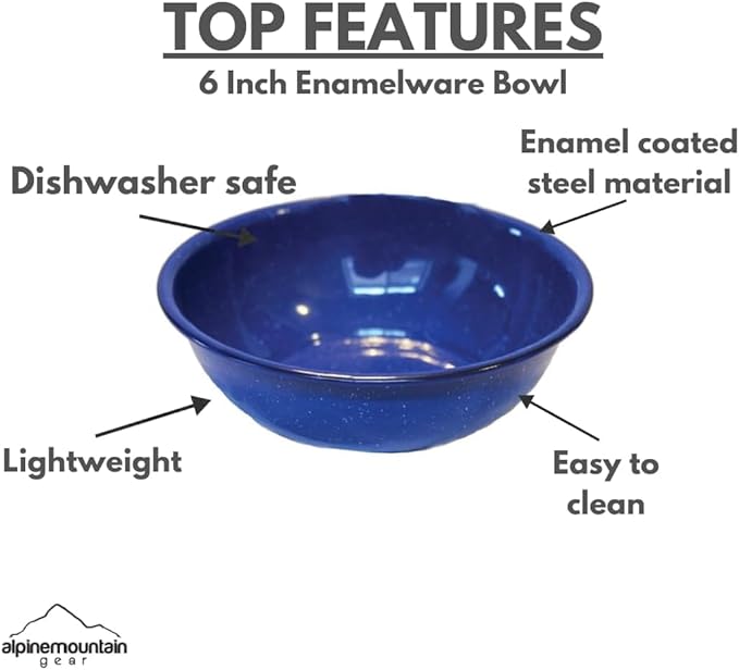 Enamelware for Camping and Backpacking - Enamel Cookware Gear Essentials for Camping and Backpacking (Made by Caddis Sports) (6 Inch Bowl (4 Pack))