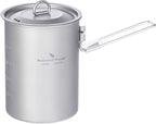 iBasingo 900ml Titanium Camping Cup with Lid Lightweight Portable Camping Pot for Backpacking Hiking Travel Cookware with Stainless Steel Foldable Handle, Ideal for Coffee, Soup, Cooking Ti2040C