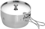 CAMPINGMOON 2 Quart Camping Saucepan 3-ply Stainless Steel Cooking Pot w/Lid Foldable Handle Compact Storage Portable IH Compatible CC-18