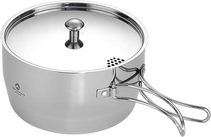 CAMPINGMOON 2 Quart Camping Saucepan 3-ply Stainless Steel Cooking Pot w/Lid Foldable Handle Compact Storage Portable IH Compatible CC-18