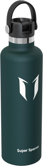 Super Sparrow Insulated Water Bottle - 17 Oz / 25 Oz / 32 Oz - Standard Mouth FlipFlow Flask - BPA Free, Leak Proof Drink Bottle- Ergonomic Straw Water Bottles for Work, Gym, Travel, Sports