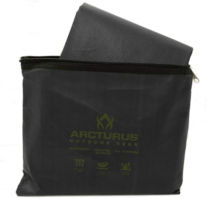 Arcturus Insulated Tarp, Reusable Heavy Duty Thermal Survival Blanket – 60x82in, Reflects 90% Body Heat, Waterproof, Windproof, 3-Layer Design, Reinforced Grommets, Black
