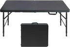 4 FT Folding Table with Carry Handle, Portable Fold-in-Half Plastic Table, Rectangle Foldable Table for Indoor/Outdoor Black