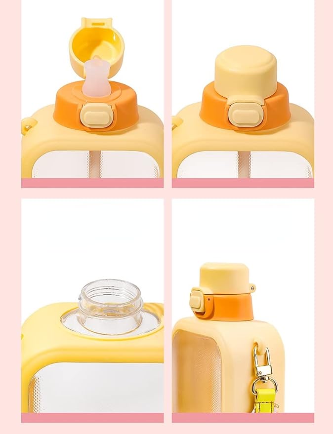 24 Oz Square Transparent Water Bottle, Cute Portable Travel Canteen with Adjustable Strap 700ml (Pink)