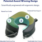 C CUSHION LAB Extra Support Travel Pillow, Award-Winning Patented Ergonomic Design for Chin & Neck Support Memory Foam Neck Pillow, Compact Airplane Pillow for Traveling, Flight, Car (Black, Large)