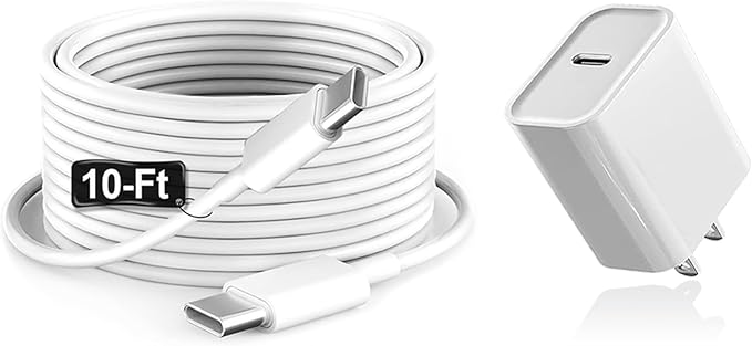 30W iPhone 17 16 15 Chrager Fast Charging for iPhone 17 16 Pro Max 15 Plug iPad USB C, 30 Watts Type-c Gan PPS Wall Chrager Plug Block & Long 10ft USB C to C Cable, 1Pack White
