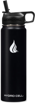 HYDRO CELL Stainless Steel Insulated Water Bottle with Straw - For Cold & Hot Drinks - Metal Vacuum Flask with Screw Cap and Modern Leakproof Sport Thermos for Adults (Black 24oz)