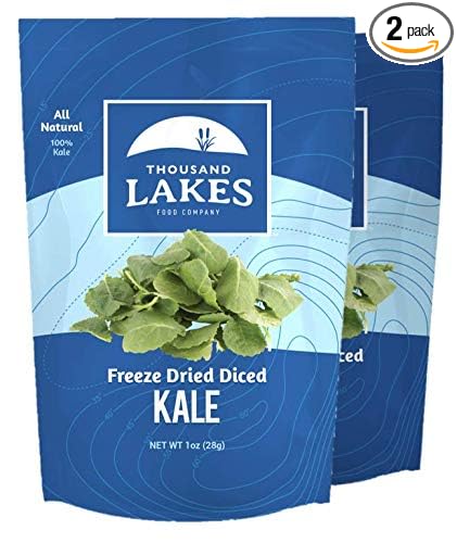 Thousand Lakes Freeze Dried Vegetables - Diced Kale 2-pack 1 ounce (2 ounces total) | 100% Kale Flakes | No Salt Added