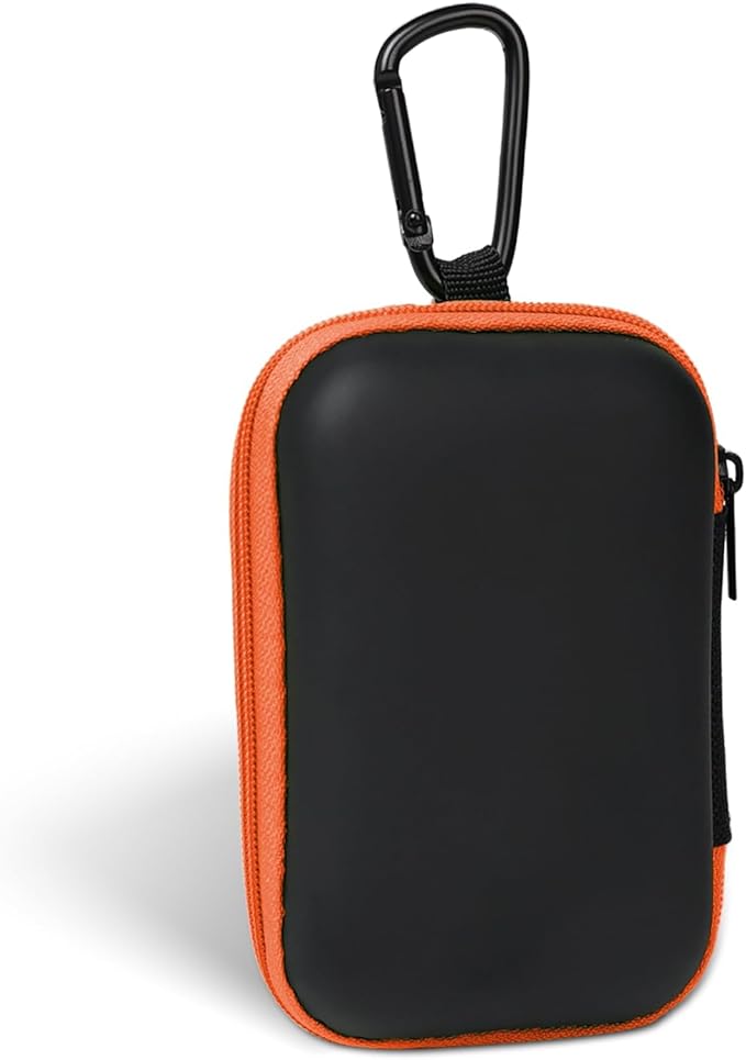 Earbud Case Portable EVA Storage Bag Cell Phone Accessories Organizer with Carabiner for Wired/Wireless Earphone, Earbud, Earpieces, SD Memory Card, Camera Chips, Tech Pouch, Rectangle,Orange