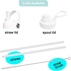 SENDESTAR 32oz Water Bottle Wide Mouth Stainless Steel Vacuum Insulated Double Wall with 2 Straw Lids Fit in Any Car Cup Holder TXIN-32-WT-1