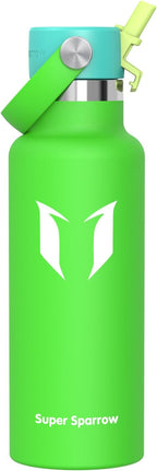 Super Sparrow Insulated Water Bottle - 17 Oz / 25 Oz / 32 Oz - Standard Mouth FlipFlow Flask - BPA Free, Leak Proof Drink Bottle- Ergonomic Straw Water Bottles for Work, Gym, Travel, Sports