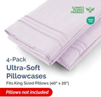 Pillowcases - Ultra Soft Hotel Quality Pillowcase Covers - Comfy, Cozy & Wrinkle Free - Shrinkage and Fade Resistant - Machine Washable Pillow Protectors - (King, Light Lavender, 4 Piece Set)