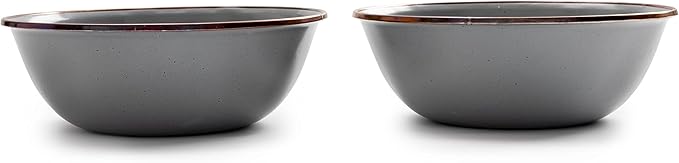 Barebones Enamel Bowl Set - Dish Set of 2 Bowls - Enamelware Set for Camping and Everyday Use (Slate Gray)