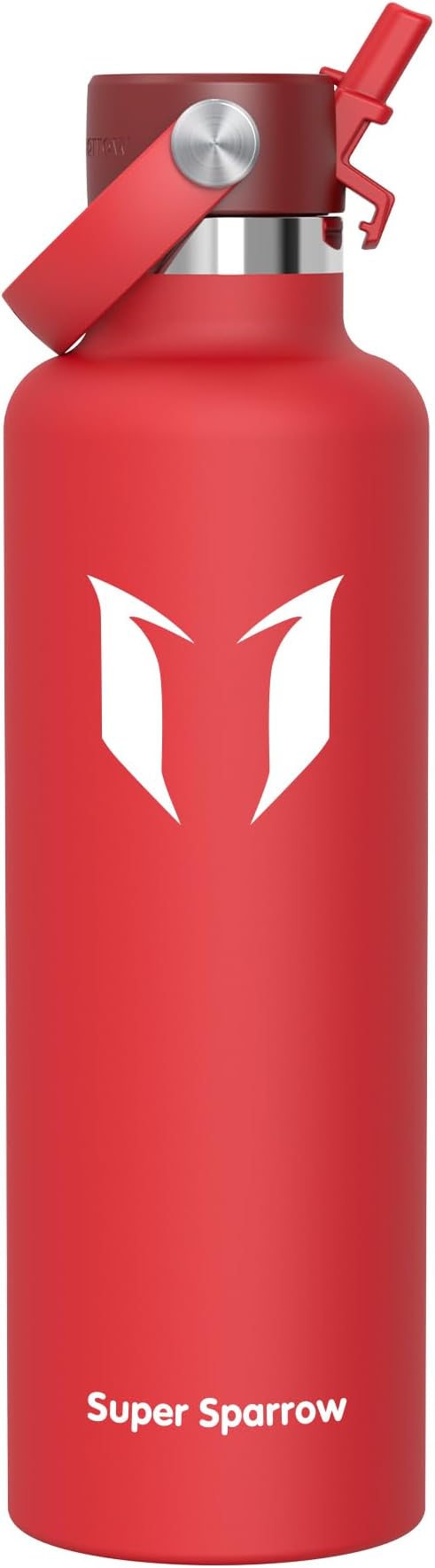 Super Sparrow Insulated Water Bottle - 17 Oz / 25 Oz / 32 Oz - Standard Mouth FlipFlow Flask - BPA Free, Leak Proof Drink Bottle- Ergonomic Straw Water Bottles for Work, Gym, Travel, Sports