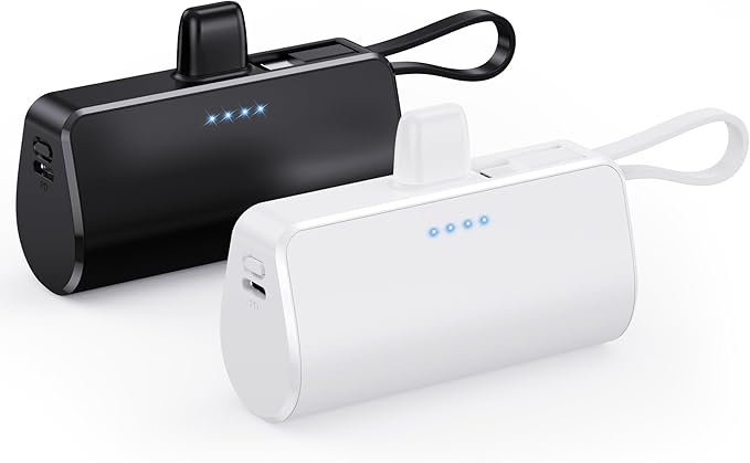 Feob [2 Pack] Mini Portable Charger 5200mAh,Ultra-Compact PD Fast Charging Power Bank,LCD Display Cute Battery Pack Backup Charger Compatible with with iPhone 14/14 Pro Max/13/13 Pro/12/XR/8/7/6