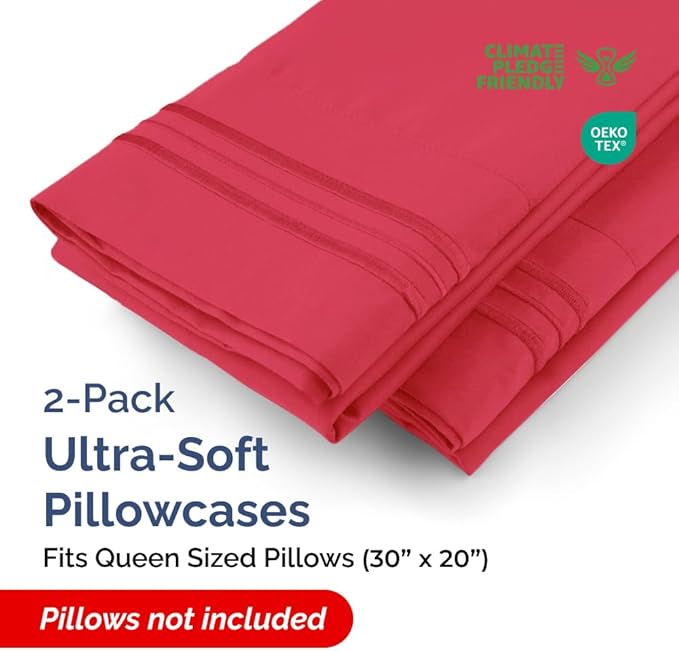 Queen Pillow Cases Set of 2 - Ultra Soft Hotel Quality Pillowcase Covers - Luxury Comfy Cozy Bedding for Women, Men, Kids & Teens - Machine Washable Pillow Protectors - 2 Pieces Set - Queen Size Red