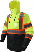 JKSafety Hi-Vis Reflective Safety Rain Jacket for Men Women Waterproof Rain Gears for Farming Fishing Work HV Rain Jacket with Inner Mesh Lining and Pockets (117A-YBlk M)