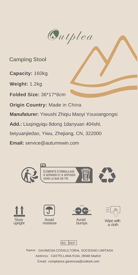 16" Foldable Portable Camping Stool Heavy Duty 350lbs for Adults Hiking, Lightweight Travel Stool with Carry Bag, Black