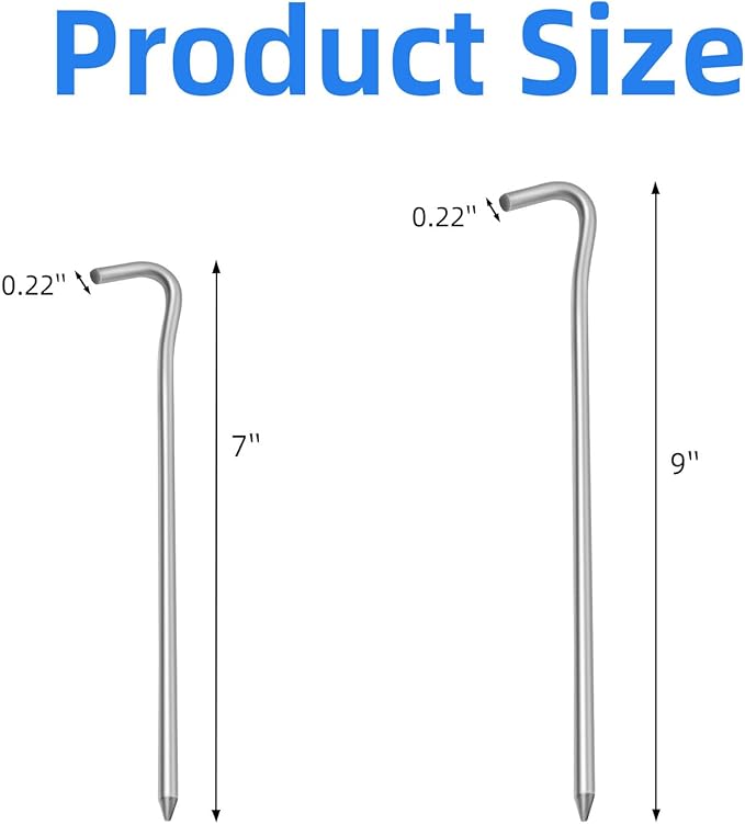 9" Tent Stakes, Heavy Duty Tarp Camping Stakes, Galvanized Metal Pegs for Outdoor Decorations, 40 PCS