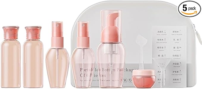 Travel Bottles Set - TSA Approved Leak Proof Squeezable Containers for Toiletries, Conditioner, Shampoo, Lotion & Body Wash Accessories (Upgraded-pink)