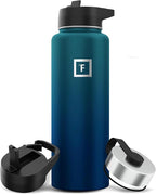 IRON °FLASK Camping & Hiking Hydration Flask with 3 Lids - Stainless Steel, Double Walled & Vacuum Insulated Water Bottle - Leak Proof & BPA Free (Dark Night, Straw - 40 oz)