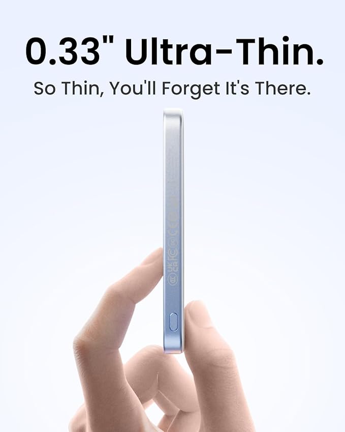 sharge AeroMag Magsafe Power Bank Ultra Slim, 5000mAh Magnetic Portable Charger, 15W Qi2 Battery Pack Designed for iPhone 17 Pro/16/15/14