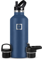 IRON °FLASK Camping & Hiking Hydration Canteens - 3 Lids (Narrow Straw Lid) Leak Proof Vacuum Insulated Stainless Steel - Hot & Cold Double Walled Sports Water Bottle - Twilight Blue, 32 Oz