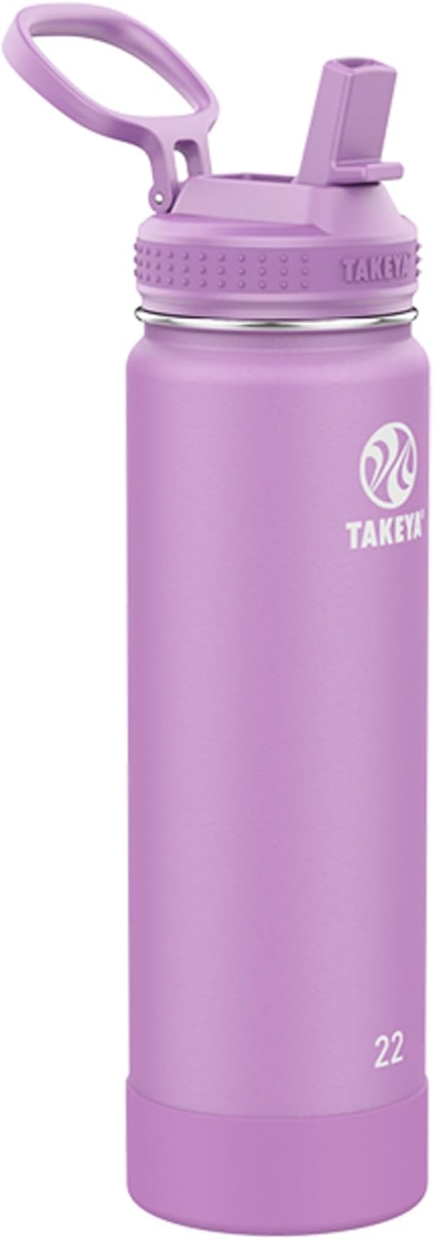 Takeya Actives 22 oz Water Bottle with Straw Lid - Double Wall Stainless Steel Insulation - Dishwasher Safe & BPA-Free - Removable Bumper - Lilac