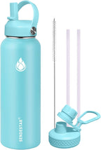 SENDESTAR Stainless Steel Water Bottle, Wide Mouth Water Bottle 40 oz with Straw Lid, Spout Lid, Double Wall Vacuum Insulated Leak Proof, Keeps Liquids Hot or Cold (Mint)