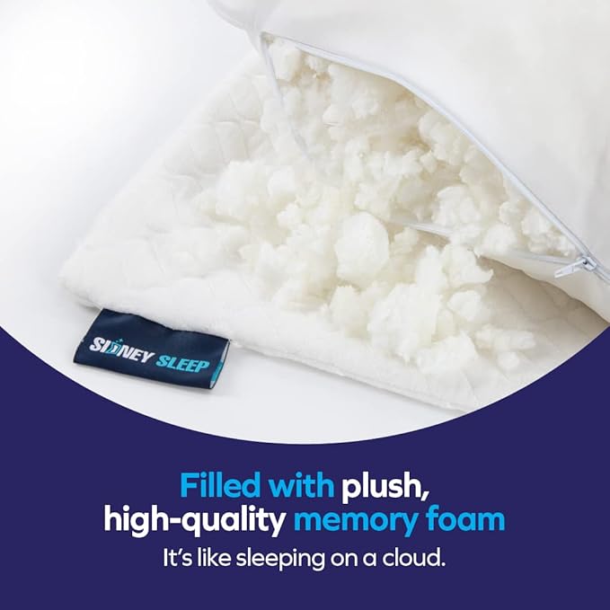 Sidney Sleep Pillow for Side and Back Sleepers - Comfort for Neck and Shoulder Pain - Adjustable Contour Fill - Queen Size - Extra Fill Included (White)