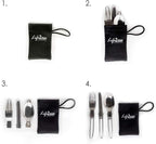 3-Piece Compact Camping Silverware & Utensil Set – Portable Cookware Kit for Hiking, Backpacking, Travel, BBQ & Grilling – Folding Reusable Stainless Steel Knife, Fork & Spoon in Tidy Black Bag