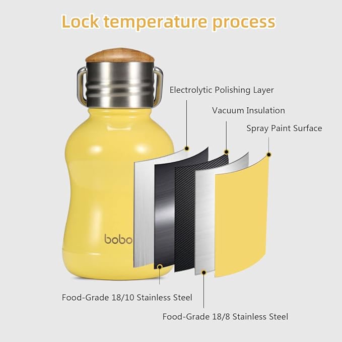 YOHKOH Mini Vacuum Insulated Water Bottle With Bamboo Lid - Stainless Steel Thermos Water Bottle for Women Girls Kids, Metal Sports Hot and Cold Water Bottle Leak-Proof BPA-Free (6.4oz,Yellow)