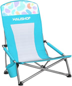 HAUSHOF 2-Pack Blue High Back Beach Chairs with Colored Dots, Durable 600D Oxford Fabric, Industrial Grade Iron, Maximum Seated Weight Capacity: 265 lbs, Ergonomic Design