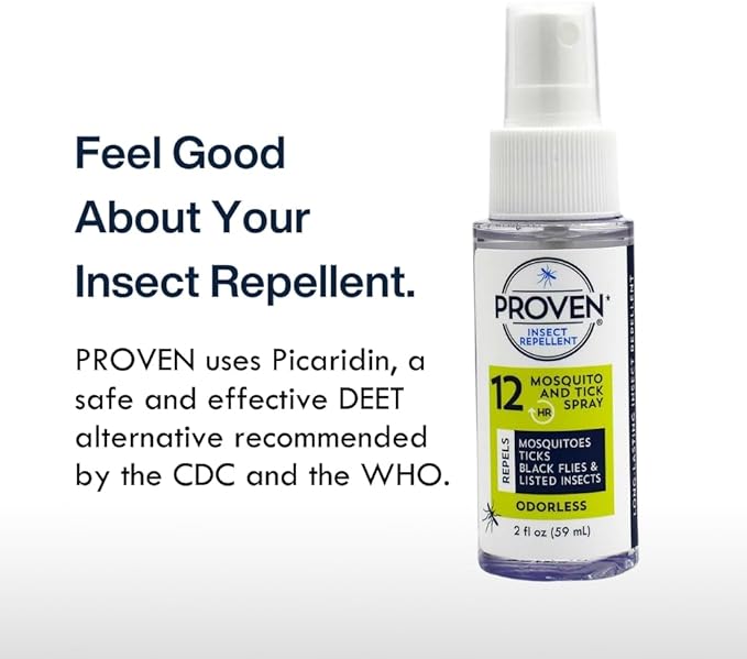 Proven Insect Repellent Spray, Keep Mosquitoes, Ticks and Flies Off, DEET Alternative Repellent, Up to 14-Hour Protection, Great for Camping or Hiking, 2 Ounce, Odorless Spray, 2 Pack