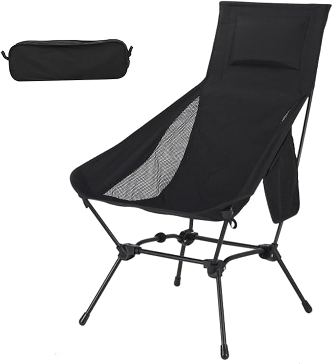 Upgraded Camping Chair, Oversized High Back Low Beach Chair, Lightweight Folding Backpacking Portable Compact Picnic Chair, Black
