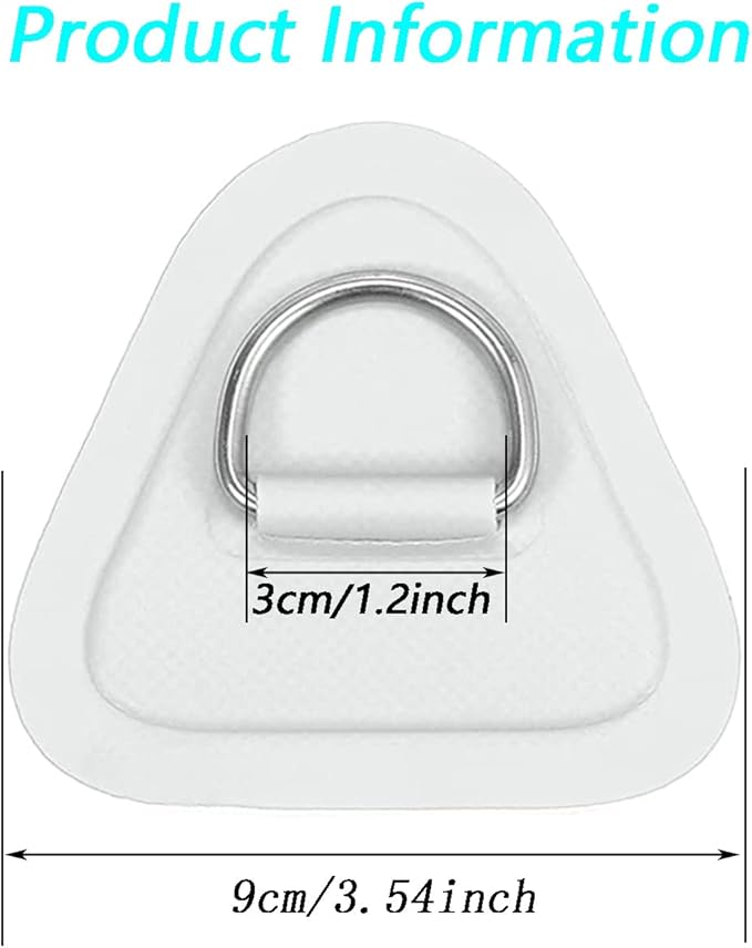4 Pack Stainless Steel D-Ring Triangle Patch with 2.5m Black Bungee Cord,4Pcs Cord Hooks for PVC Inflatable Boat SUP Kayak Canoe Deck Accessories-White