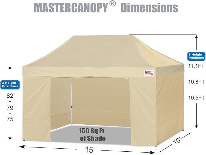 MASTERCANOPY Heavy Duty Pop-up Canopy Tent with Sidewalls (10x15,Beige)