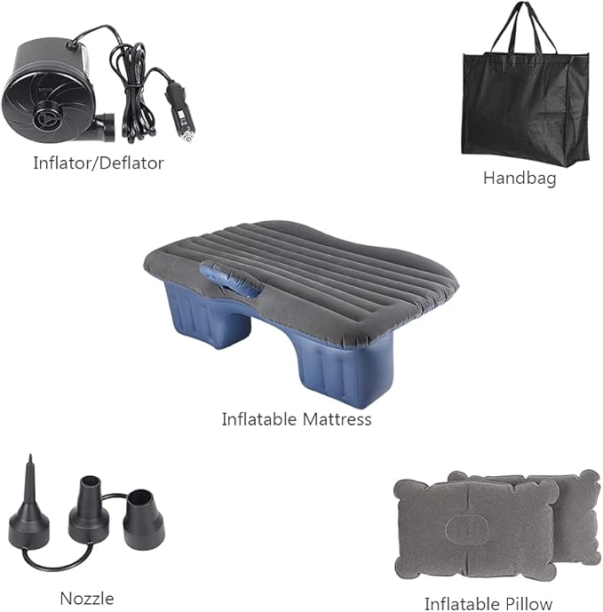 Car Bed - Camping Mattress for Car - Portable Travel Sleeping Bed Inflatable Mattress - Air Bed for Car Universal SUV Extended Air Couch with Two Air Pillows - Black