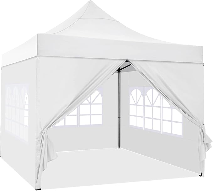 COBIZI 10x10 Pop up Canopy Tent with 4 Sidewalls, Waterproof Heavy Duty Commercial Canopy for Parties, Outdoor Tent, Garden Gazebo, Carry Bag with Wheel (10x10ft, White)