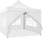 COBIZI 10x10 Pop up Canopy Tent with 4 Sidewalls, Waterproof Heavy Duty Commercial Canopy for Parties, Outdoor Tent, Garden Gazebo, Carry Bag with Wheel (10x10ft, White)