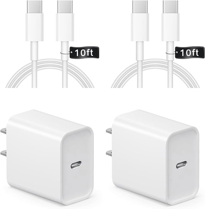 iPhone 17 16 15 Charger Fast Charging 10FT - 20W USB C Charger Block with 10FT Type C to C Cable Compatible with iPhone 17/17 Pro/17 Pro Max/Air/16/16e/15, iPad Pro, iPad Air (White)