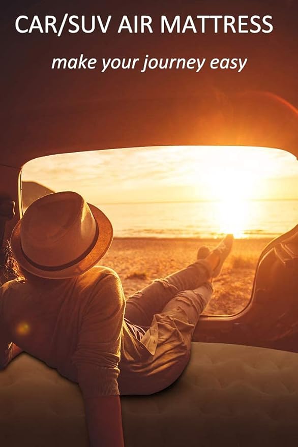 SAYGOGO Inflatable Travel Mattress - Thickened Camping Bed Sleeping Pad with Air Pump, 2 Pillows for SUV, Sedan, Pickup Back Seat - Grey