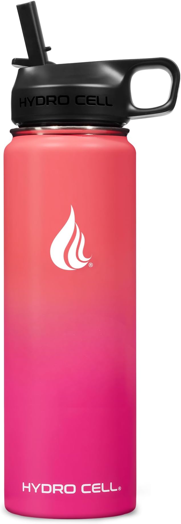 HYDRO CELL Stainless Steel Insulated Water Bottle with Straw - For Cold & Hot Drinks - Metal Vacuum Flask with Screw Cap and Modern Leakproof Sport Thermos for Adults (Coral/Punch 24oz)