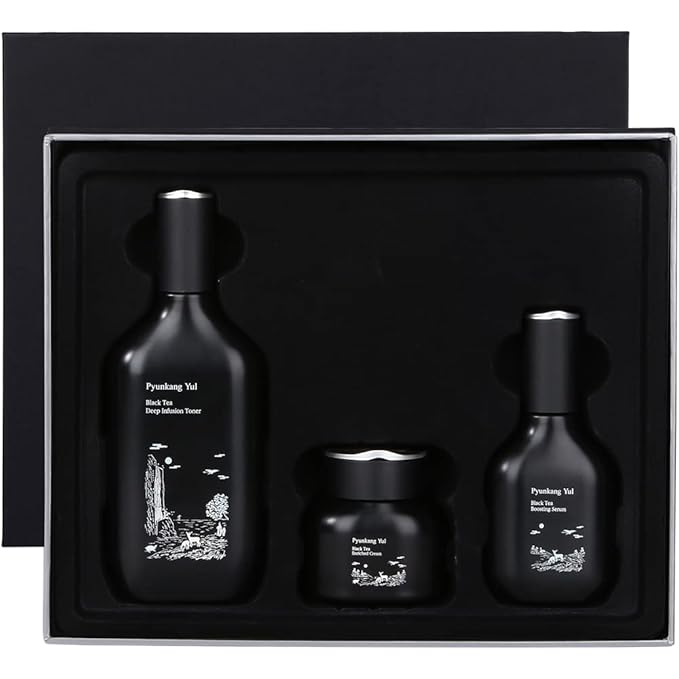 Pyunkang Yul PKY Black Tea Line Gift Box Set, Deep Nurishment for Anti-aging, Rich Moisture Toner, Revitalizing Serum & Condensed Nourishing Cream, Zero-Irritation, Korean Skincare (3-item set)