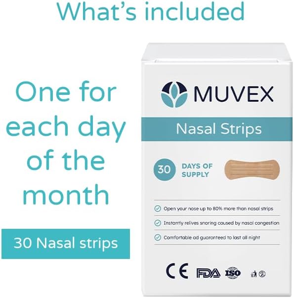 Muvex Nasal Strips – Extra Strong Anti-Snoring Nose Strips for Sleeping & Sports | Wide Fit | Sweat-Resistant | Hypoallergenic | 30 Count