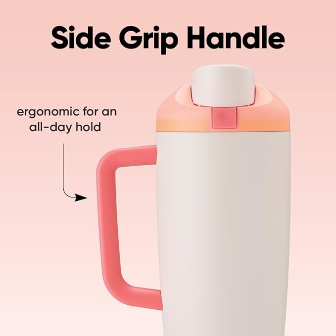 Owala FreeSip Tumbler Insulated Stainless Steel Water Bottle with Built-in Straw and Side Handle, For Travel, Work, School, and Sports, 40oz, BPA Free, Leak Proof, Sparkling Sherbet